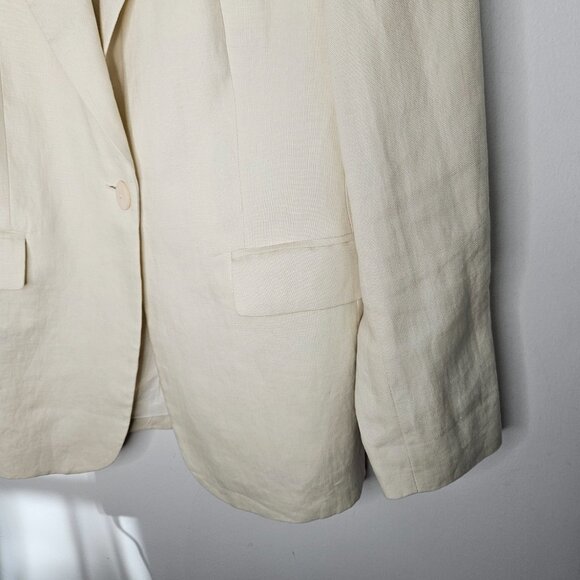 Massimo Dutti 100% Linen Blazer Sz 6 Off White Cream  Ecru Oversize - Picture 5 of 13